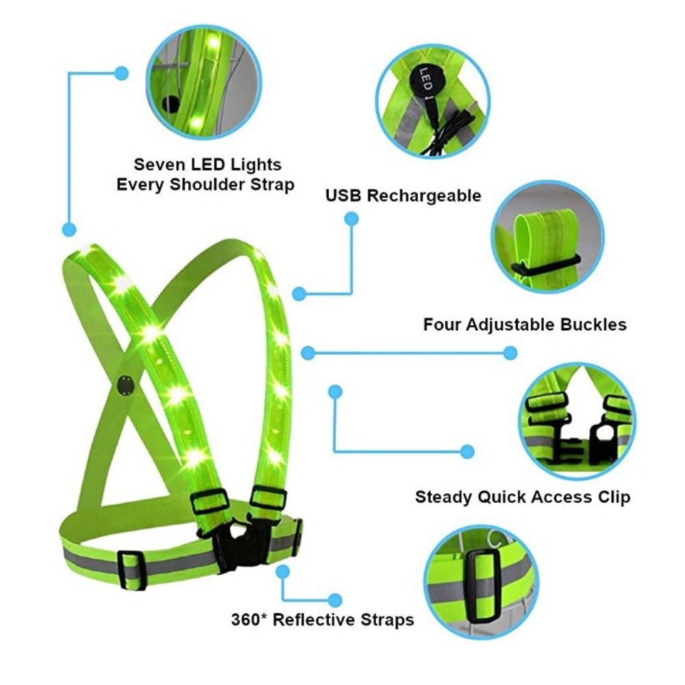 새로운 폴리에스터 LED 안전 조끼 녹색 라이트 USB - Reflective Running Gear Vest 리뷰 및 가격